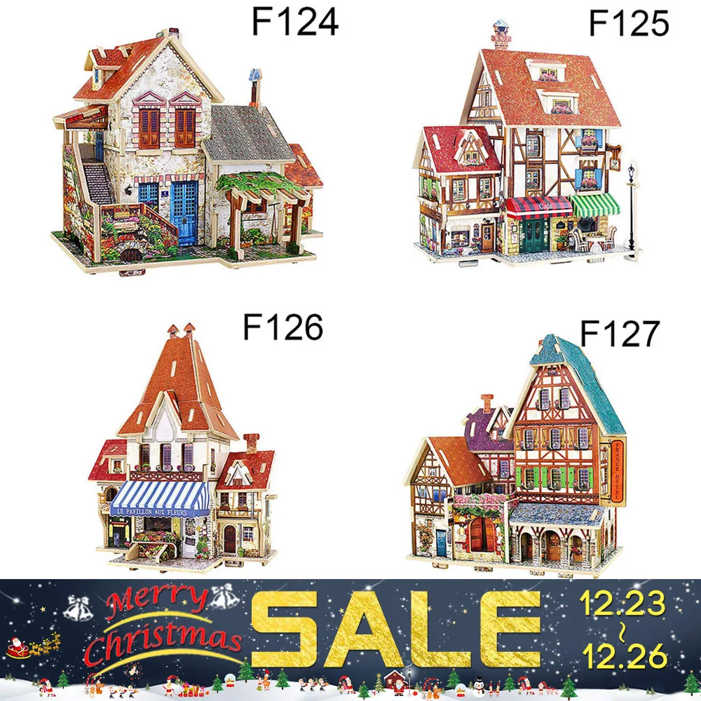 3d holz puzzle diy modell kinder spielzeug westlichen französisch stil haus 3d building holzpuzzles kostenloser versand