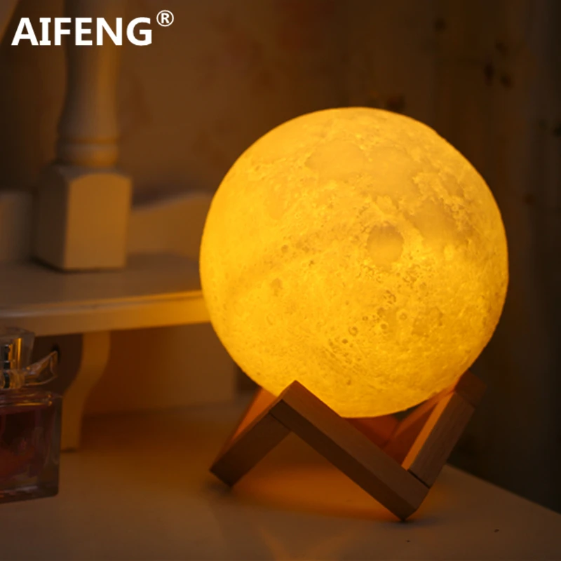 

AIFENG 3d Printing Moon Lamp Lighting Bedrooms Lamp Rechargeable Battery Powered Night Light Led Color Change Night Lamp