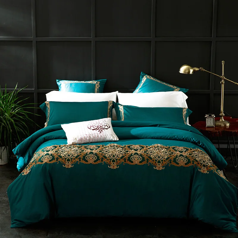 

Hot Embroidered Luxury Royal Bedding Set 60S Egyptian Cotton Silky 4/6pcs King Queen Size Boho Bed Set Duvet Cover Bed sheet set