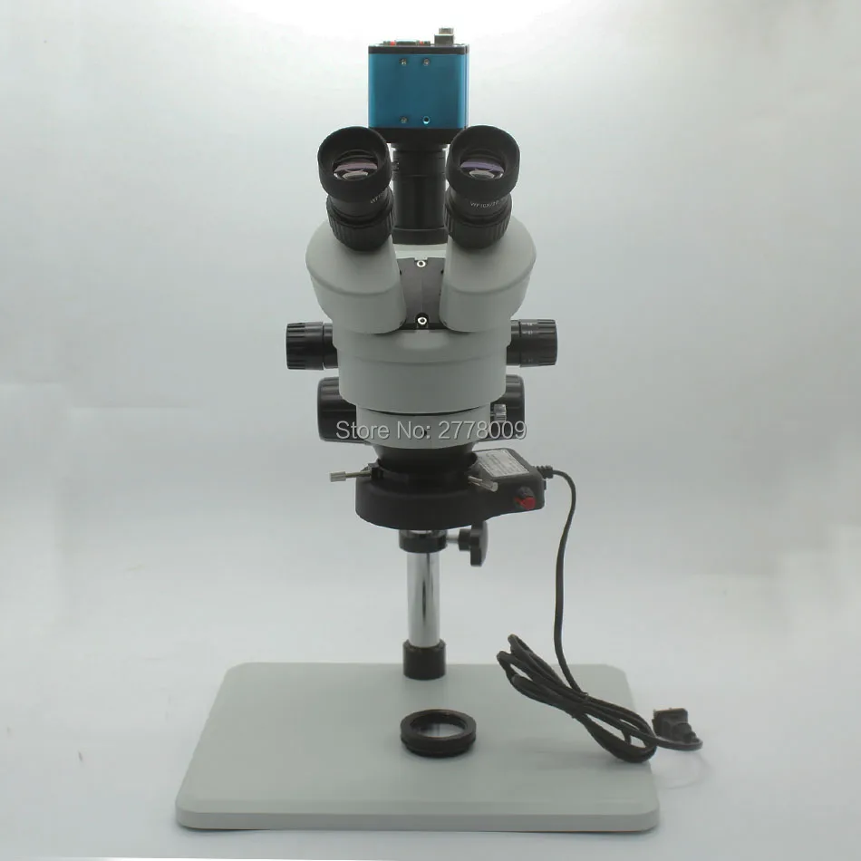 

Trinocular Stereo Microscope 3.5X-90X Continuous Zoom Magnification 1080P 2.0MP Video Camera VGA USB AV Out Bracket LED Light