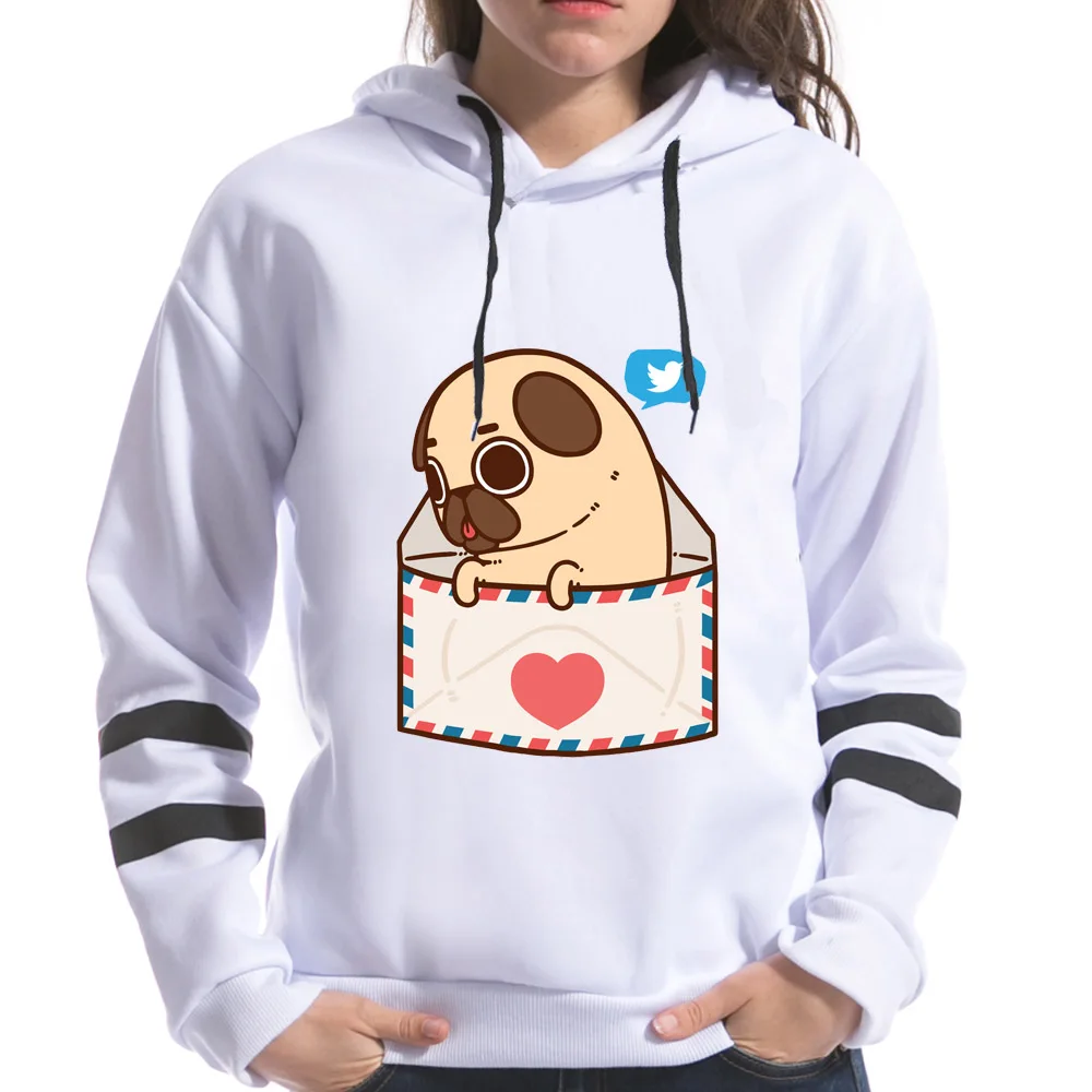 Новое поступление весенние женские толстовки с капюшоном длинным рукавом Kawaii Pugs