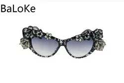Модные, пикантные Для женщин летние цветы ретро солнцезащитных очков кошачий глаз очки для дамы Брендовая Дизайнерская обувь Oversize sungasses