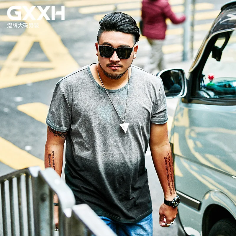 GXXH, летняя мужская футболка большого размера, градиентный цвет, Мужская футболка, Homme, короткий рукав, свободная, но шоу, облегающая Мужская футболка, больше размера d 7XL