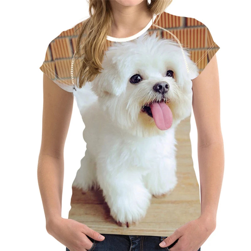 Customized Cute Maltese Dog Print Women Short Sleeve T Shirt Summer