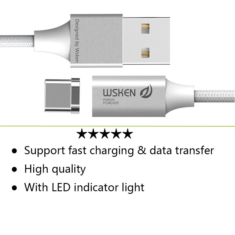 WSKEN Lite 2 Micro USB Магнитный зарядный кабель Type C Быстрая зарядка для Samsung Galaxy S9 S8 Huawei