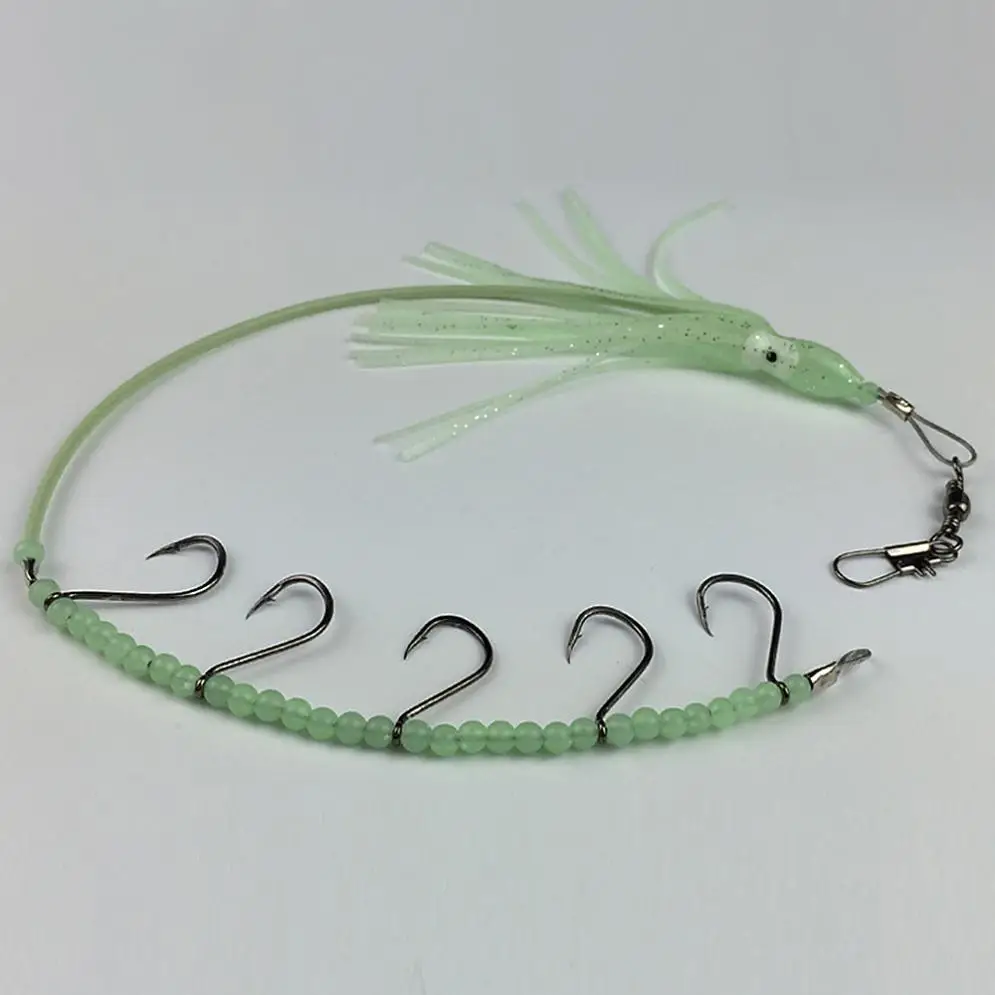 

Tropical Nocturnal Octopus Squid Green Hook Luminous Gear Bead with 5 Wire Hooks
