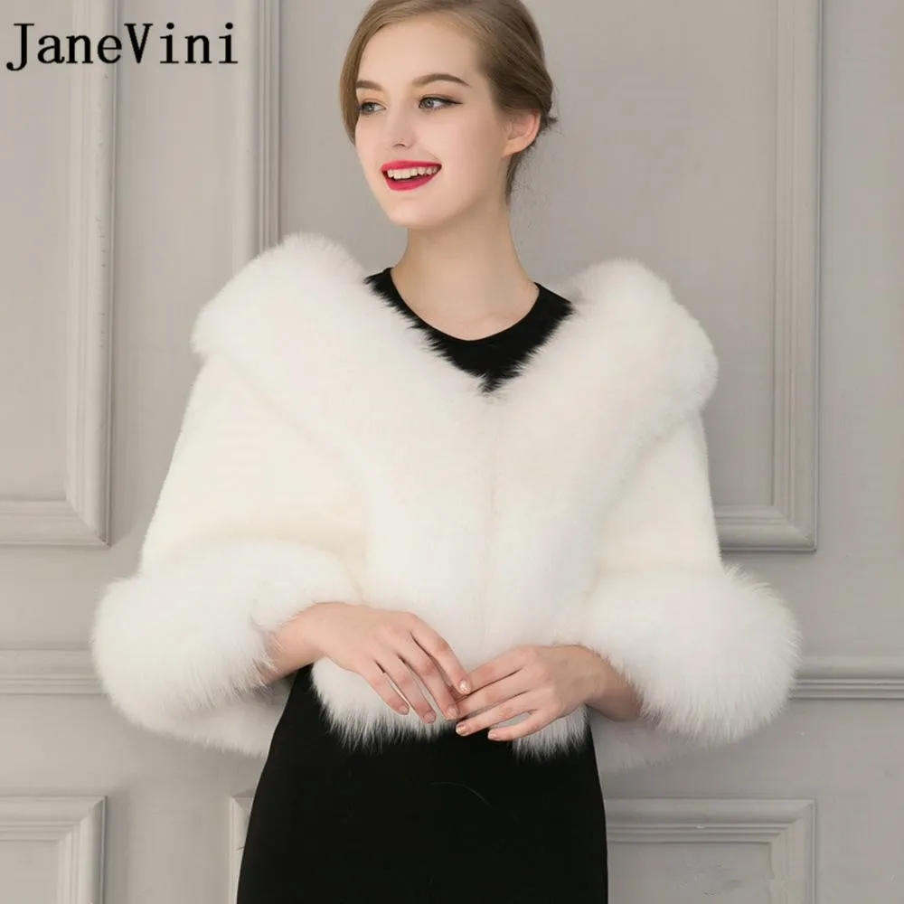 JaneVini 2018 Winter Warm Faux Fur Bridal Wraps Wedding Jacket Black ...