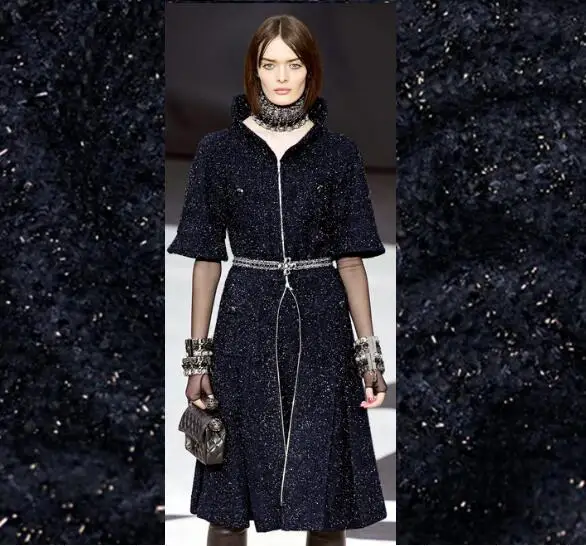 

Italian made low-key temperament shine bright silk woven woollen cloth blue winter small fragrant fabric