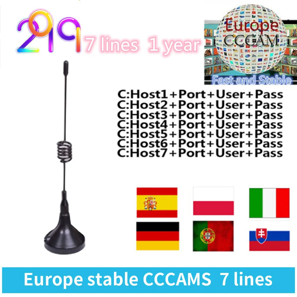7 lines 1 year DVB-S2 Европа Cccam Cline для 1 или 2 года Испания бесплатный тест Европейский сервер для Испании/Италия/Португалия/Германия GTmedia V8 Nova V7s HD - Цвет: 7 lines 1 year