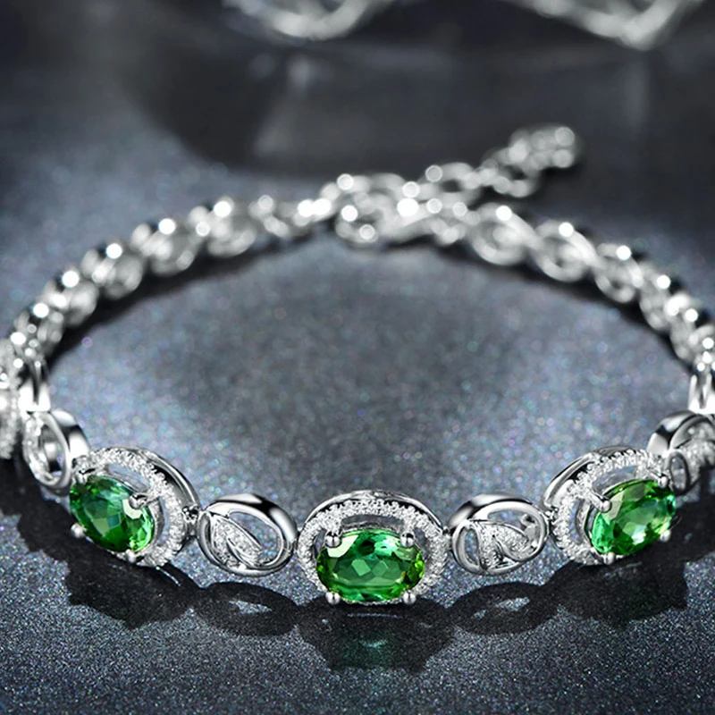 Женский браслет, браслеты из стерлингового серебра 925, хорошее ювелирное изделие, Овальный зеленый цвет, корейский стиль, милые вечерние, подарок для любви