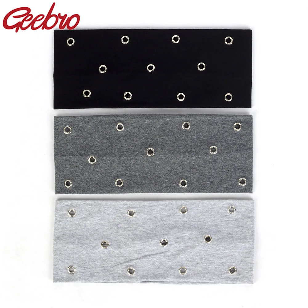

Geebro Soft Summer Cotton Stretch Silver Hollow Ring Cotton Head Wrap Flat Headband For Women Turban Wraps Boho Female Headwear