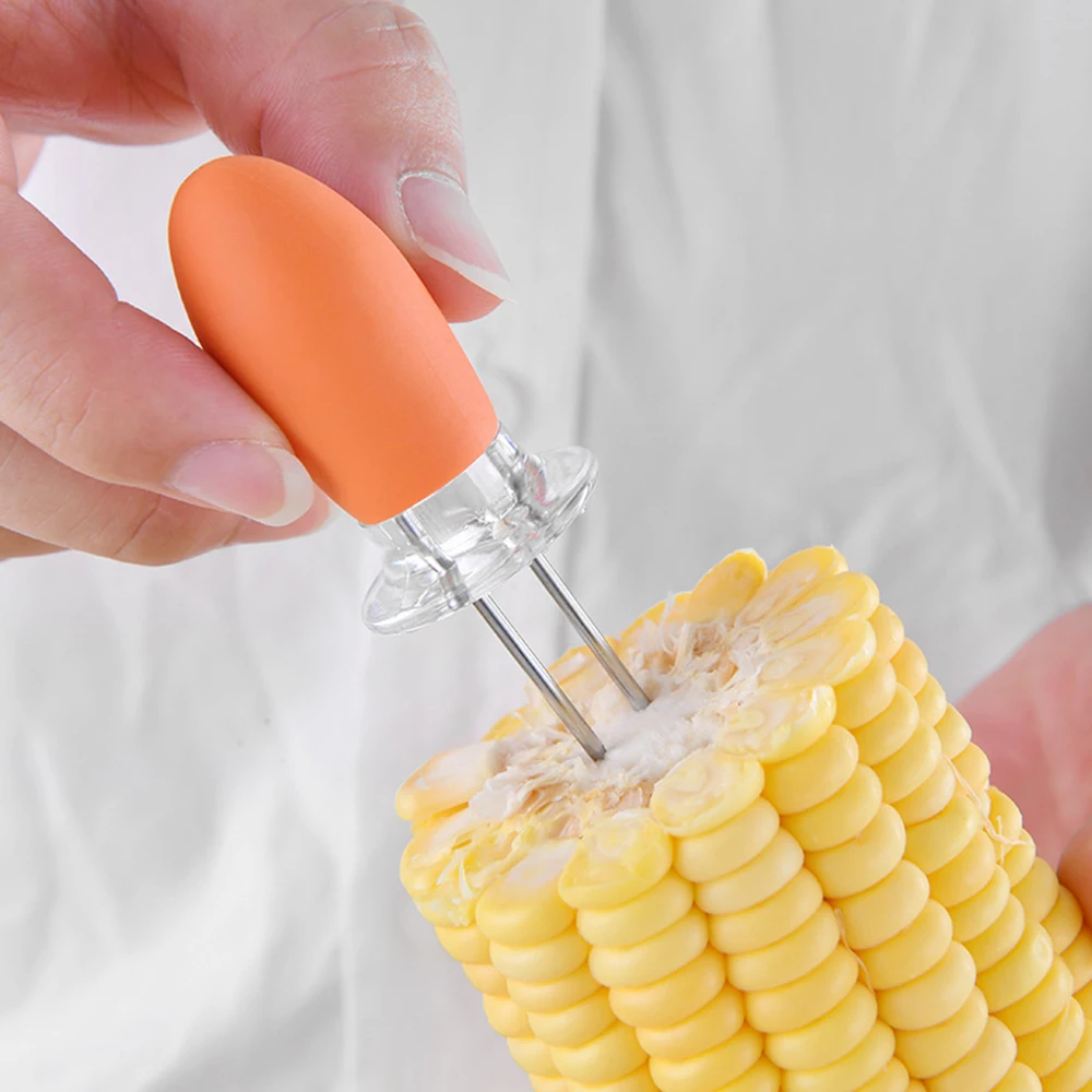 

2Pcs/Set BBQ Corn Holders Stainless Steel Skewers Needle Silicone Handle Corn on The Cob Holders Prongs BBQ Tools