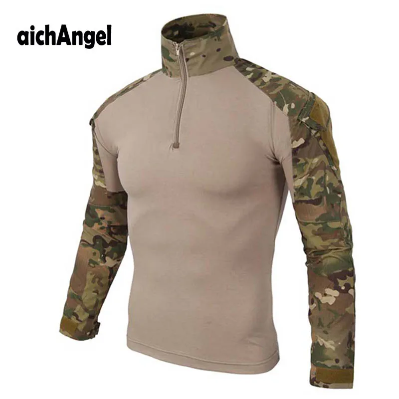 Kaufen Militär Armee T Shirt Männer Langarm Camouflage Tactical Hemd UNS Armee Kampf Soldat Feld Shirts