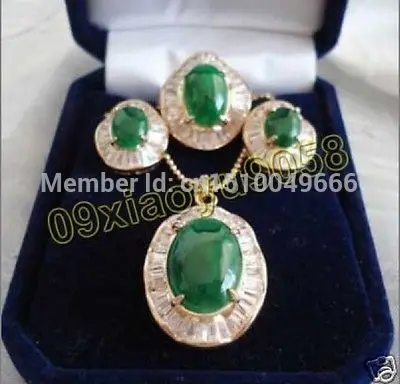 

Hot sale FREE SHIP>>>Design elegant green STONE inlaid Zircon Necklace Earrings Ring Set