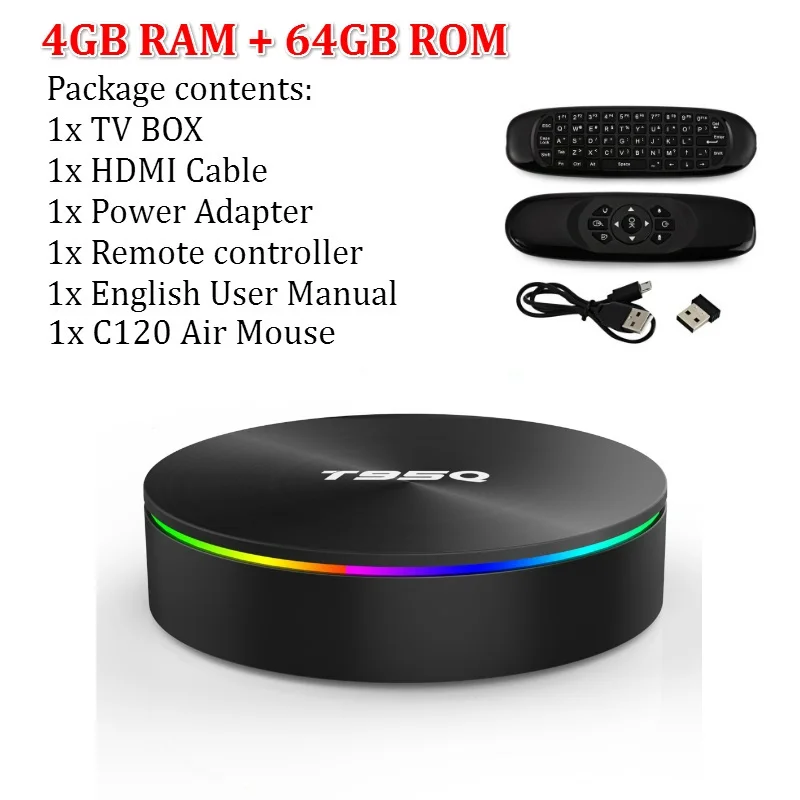 T95Q Android 9,0 tv box Smart Box T ТВ коробка 4G 32/64G S905X2 4 ядра 2,4/5,8G, Wi-Fi, BT4.1 100 м 4 к HD медиаплеер Android tv BOX - Цвет: 4G 64G Air mouse