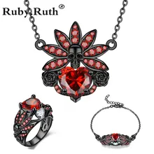 Набор с черепом, ожерелье, браслет, кольцо, Красный Кристалл, цирконий, Серебряный кулон для женщин, свадебные комплекты ювелирных изделий, вечерние, подарок, дропшиппинг