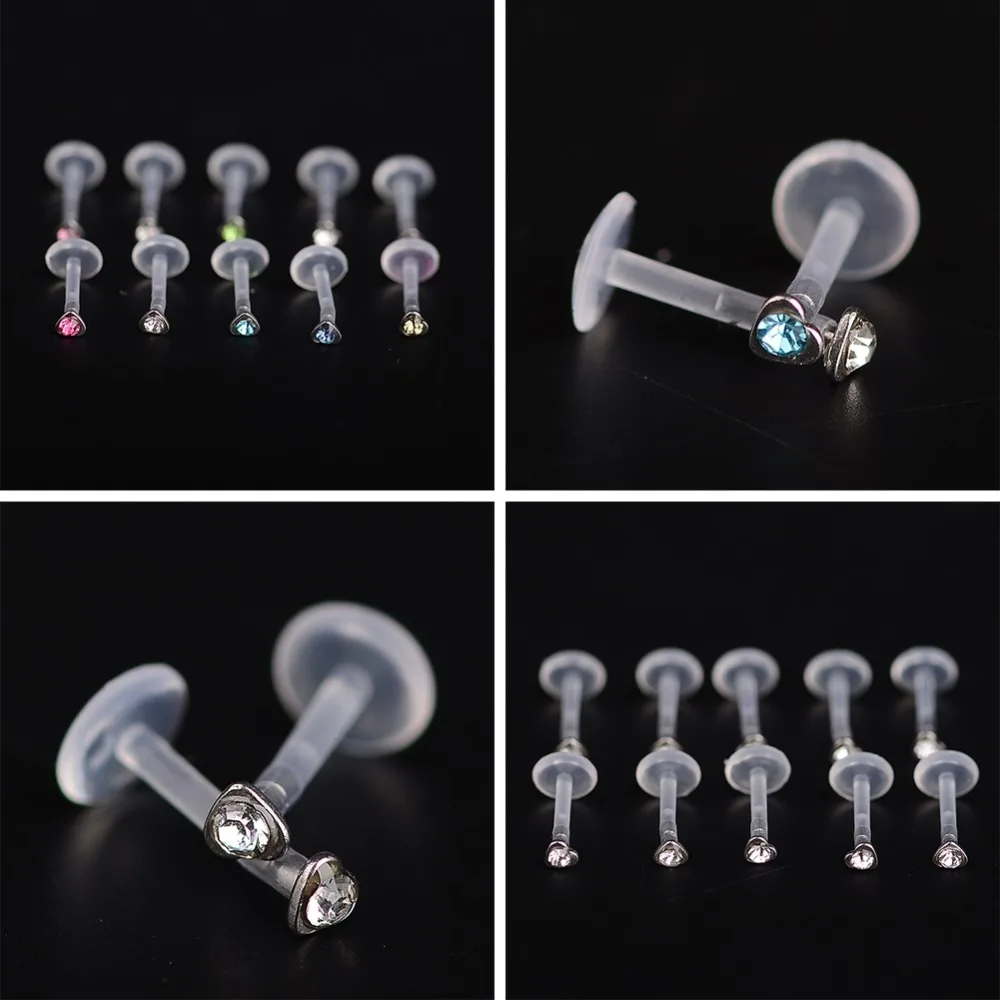 

5pcs/Lot Transparent Plastic Labret Lip Nails Tounge Ring Ear Helix Tragus Cartilage Studs Piercing Body Jewelry