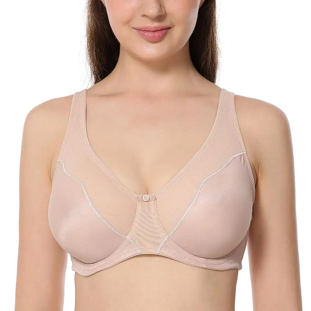 La Isla Plus Size Women's V-neck Full Coverage Non Padded Underwire Minimizer Bra 34-42 C D DD E F