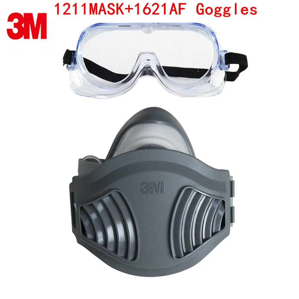 

3M 1211+1621AF Dust Mask Respirator Set KN90 Mask with Goggles Anti-dust gas Anti-fog And Haze PM2.5 Protective Mask Suit