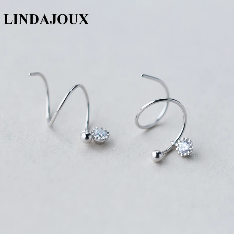 

LINDAJOUX 925 Sterling Silver Twisted Spiral White/Pink Zircon Drop Earrings For Women sterling-silver-jewelry Dangling Earring
