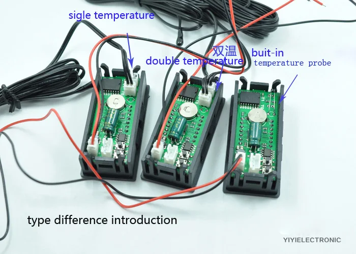 0,5" Цифровой вольтметр 5~ 60 в температурные часы DIY для автоматического использования с зеленым цветом, двойной температурой, 1,5 м+ 3 М