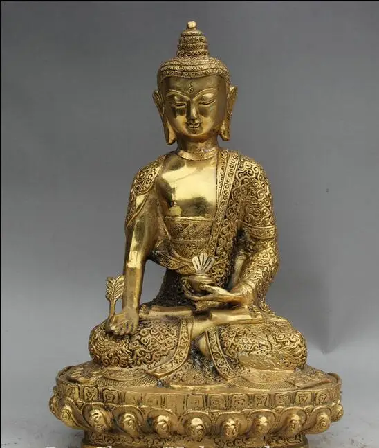 

free 12" Tibet Tibetan Buddhism Brass Seat Menla Medicine Buddha Statue Sculpture fast
