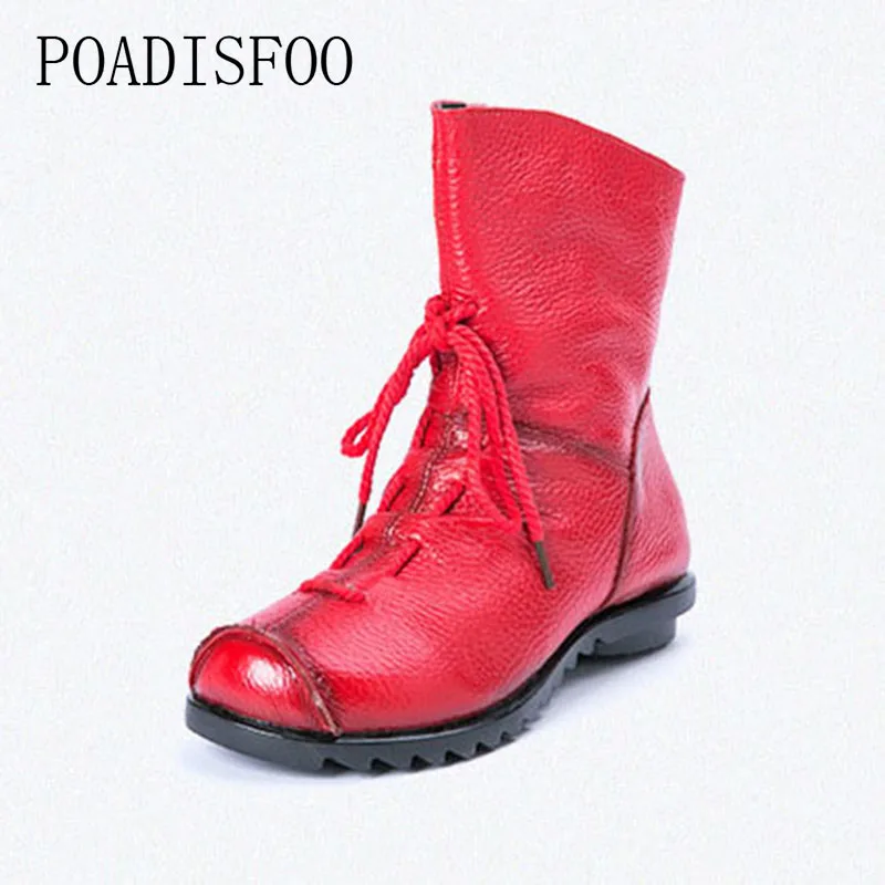 Achat POADISFOO faites Main En Cuir Véritable Femmes 2018 hiver femmes Bottes Western bottes Bout Rond Bottes femme Chaussures. ZFL 1806