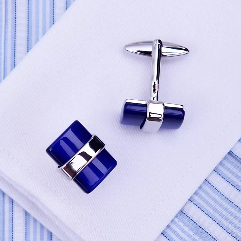 

Bridegroom Wedding Party Business Men French Shirts Cuff Links Dark Royal Blue Opal Cufflinks Silvery Cufflink With Gift Bag