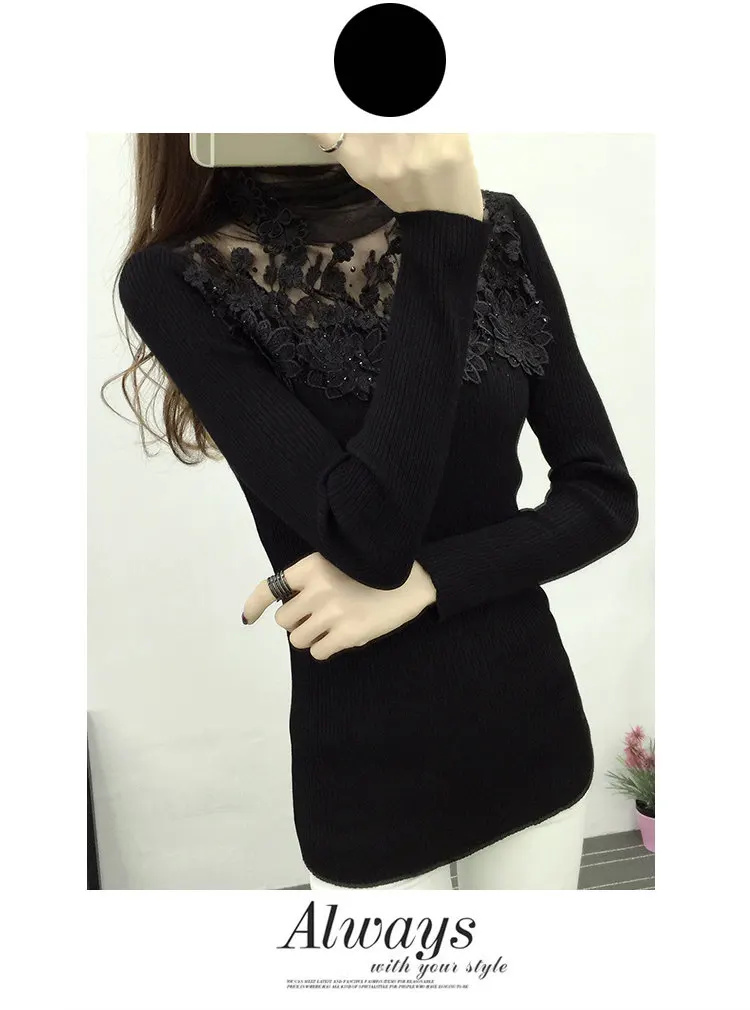 Autumn Winter Sweater Women 2019 Flower Lace Jumper Pull Femm Pink Knitted Sweater Casual Turtleneck Long Sleeve Sueter Mujer (11)