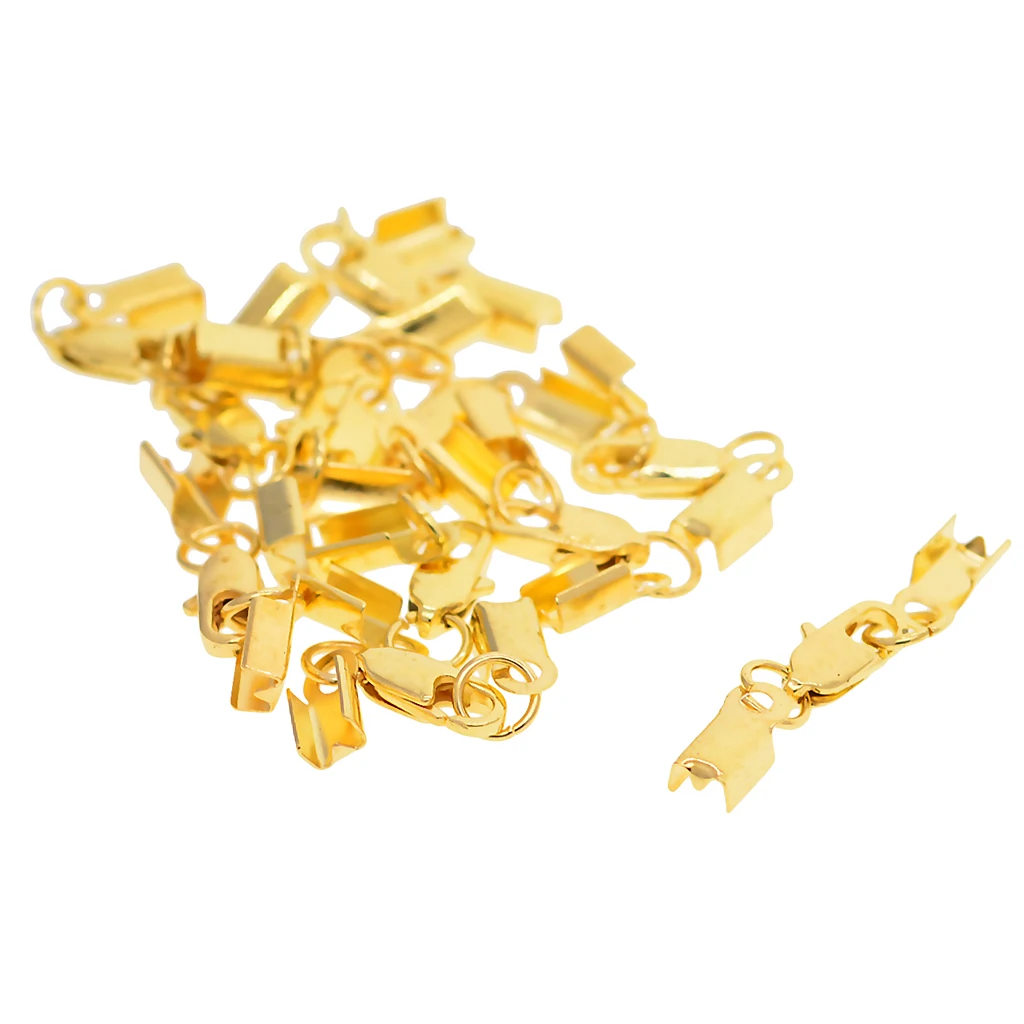 12 Sets Crimp Cord End Cap Clips Bail Tips Connector Findings with Lobster Clasp for Necklace Bracelet Jewelry Making