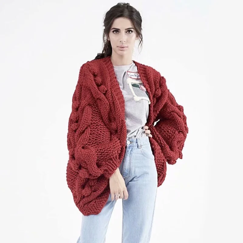 Само Duna осень зима ручной вязки кардиган Pull Femme теплое толстое пальто повседневное милое трико красный серый женский свитер джемпер