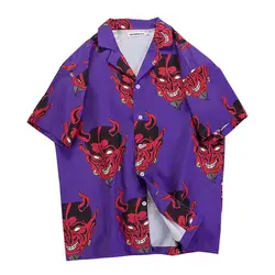 Гавайские рубашки Для мужчин Для женщин дьявол полная печать короткий рукав рубашки в уличном стиле Летние цветочные, свободные Гавайский