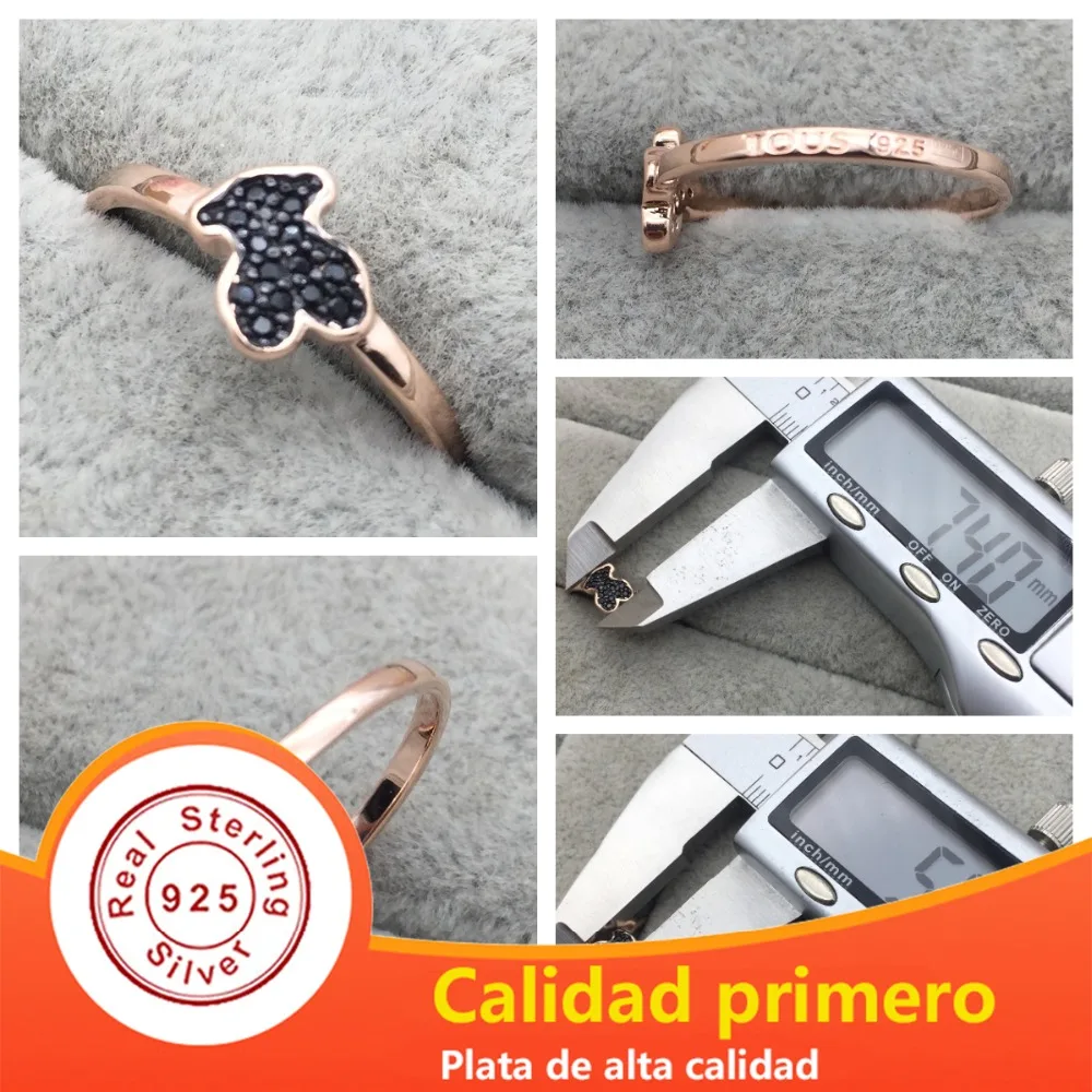 

EDELL 100% 925 Sterling Silver Cute Bear Gemstone Ring Rose Gold 414935500 Women Fashion Jewelry Free Shipping Wholesale