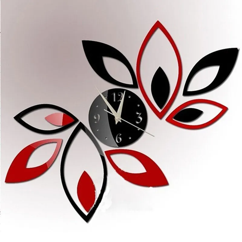 

Red and Black Leaf Wall Clock DIY Acrylic Mirror Wall Clock HG99