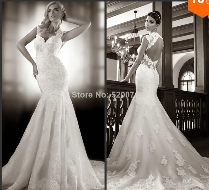 

custom-made a-line bridal gown appliques vestido de noiva 2014 new fashionable sexy backless long wedding Dress free shipping