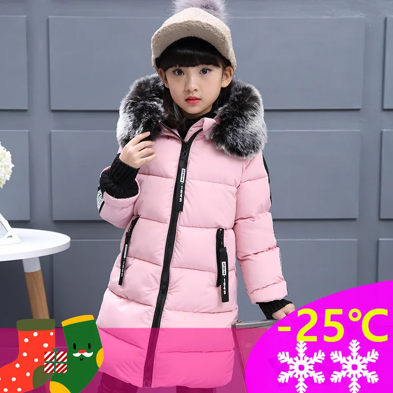 Г. Зимние новые хлопковые куртки для девочек детское модное пальто с буквами и меховым воротником для девочек, утепленная теплая куртка с капюшоном детская одежда