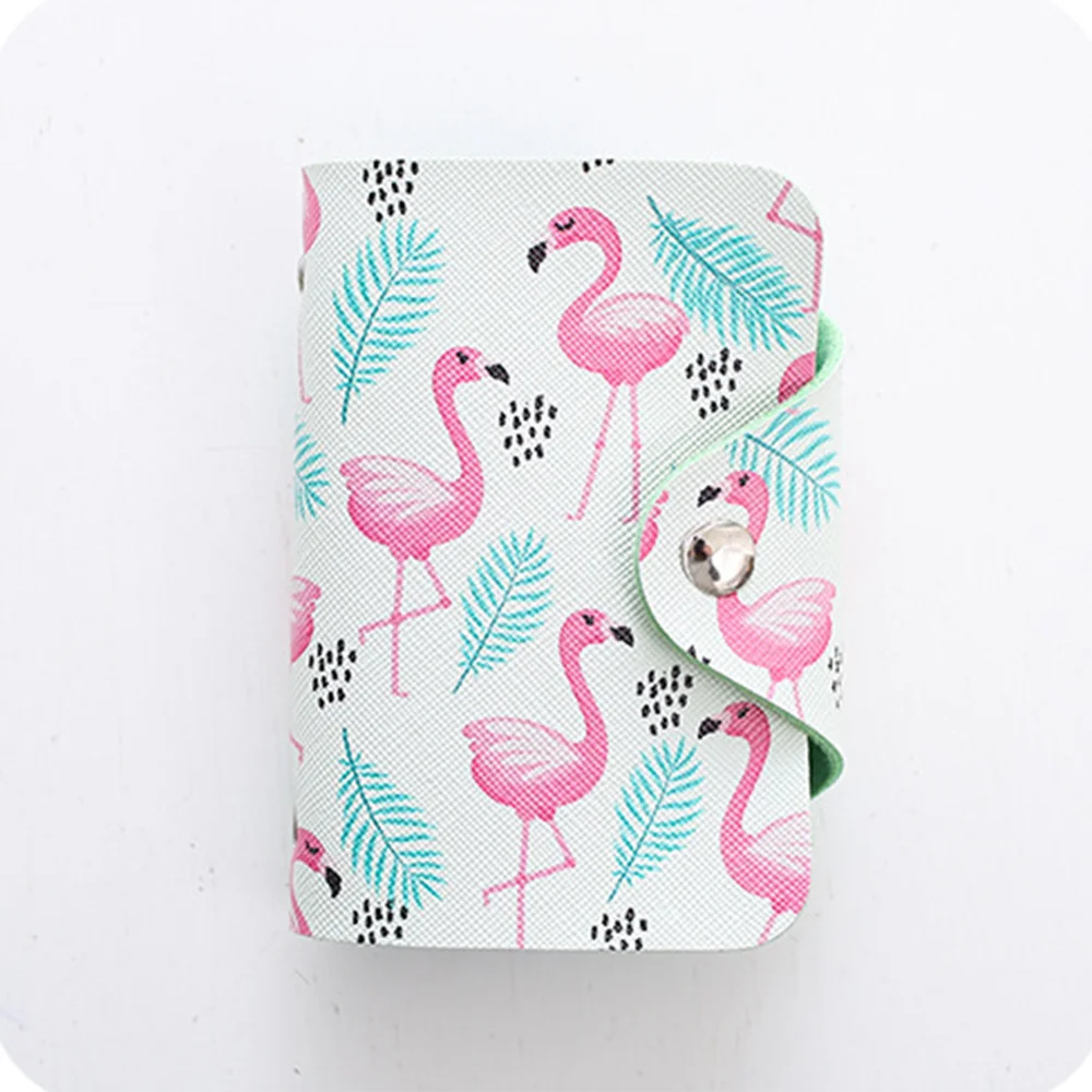 Cute Women Business Card Holder Case Book Cartoon Leather Bank Credit Card Clip Wallet Cardholder Flamingo ID Card Bag 20 Bits