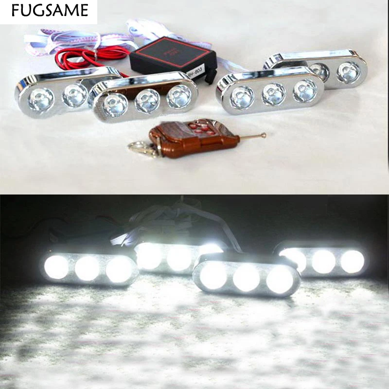 

FUGSAME 4*3LED Wireless Remote Control Strobe Rogue Reversing Car Hawkeye 12LED Daytime Driving Lights Flashing Lights