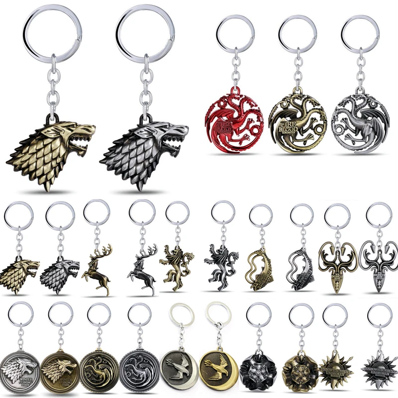 

Game of Thrones Keychains House Stark Wolf Pendants Key Chains A Song Of Ice And Fire Targaryen Dragon Keyring Souvenirs Gift