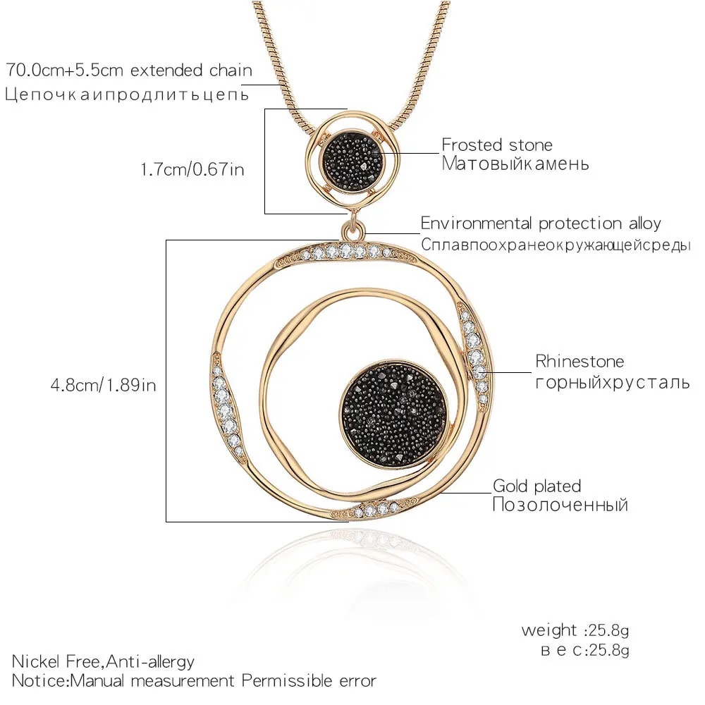 Luxury Black Crystal Pendant Necklace Gold Sweater Chain Big Circle Round Pendant Long Necklace Women Jewelry Accessories Gifts - Image 3