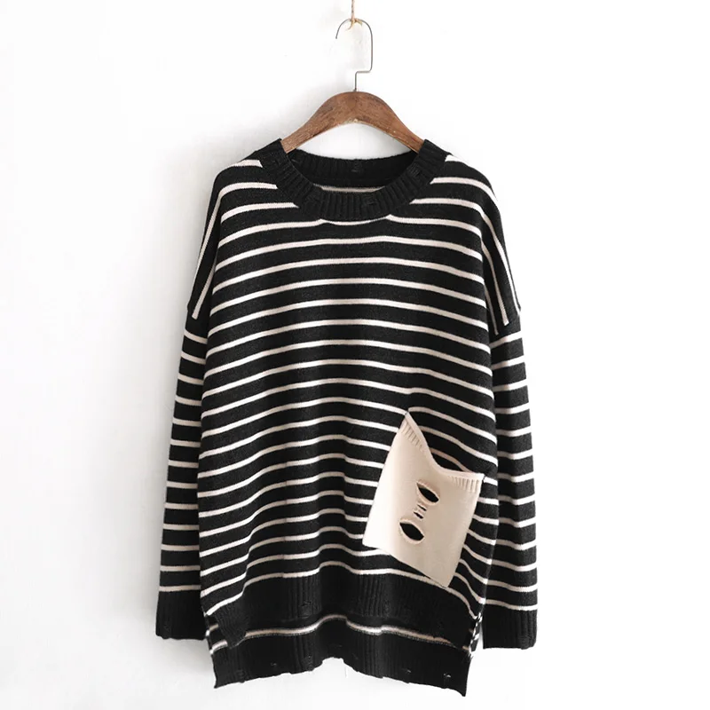Coreano Modo 2018 Maniche Kint Maglione Alta Cotone Pullover Plus Delle Inverno Strisce Donne A Grigio Di Autunno Lunghe coffee dgray Black Size Casual Qualità OqnCwIaTC