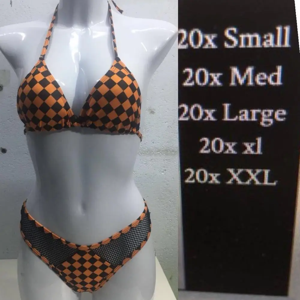 

3 piece orange checkerboard bikini set 100 pcs