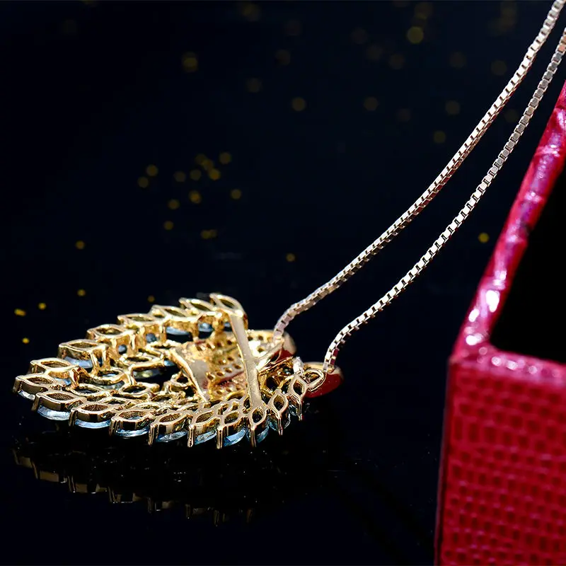 18kt желтого золота голубой топаз Подвески diamond 750 золото Gemstone подвеска Ювелирные изделия с алмазами для Для женщин подарок на день рождения