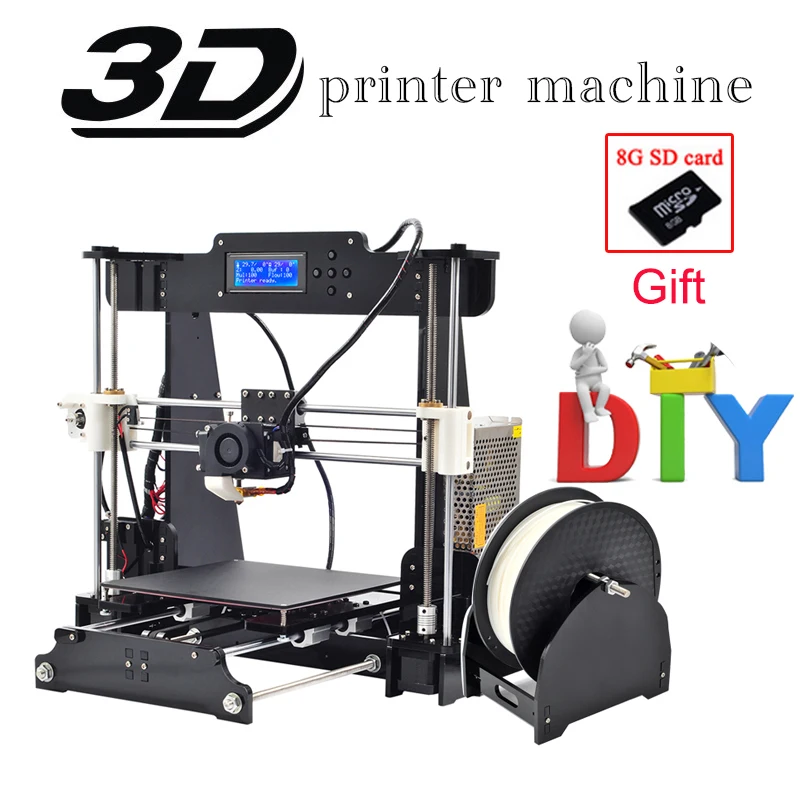 Newest Big Acrylic Frame Reprap Prusa I3 DIY 3D Printer 3 D impressora KIT Machine with 1 rolls filament LCD Screen 8G SD Card
