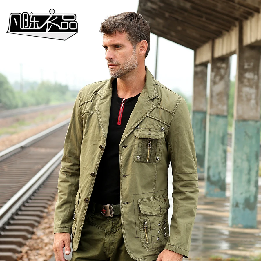 Blazers Men New Autumn Spring Men Casual Blazers Cotton Blazers Army