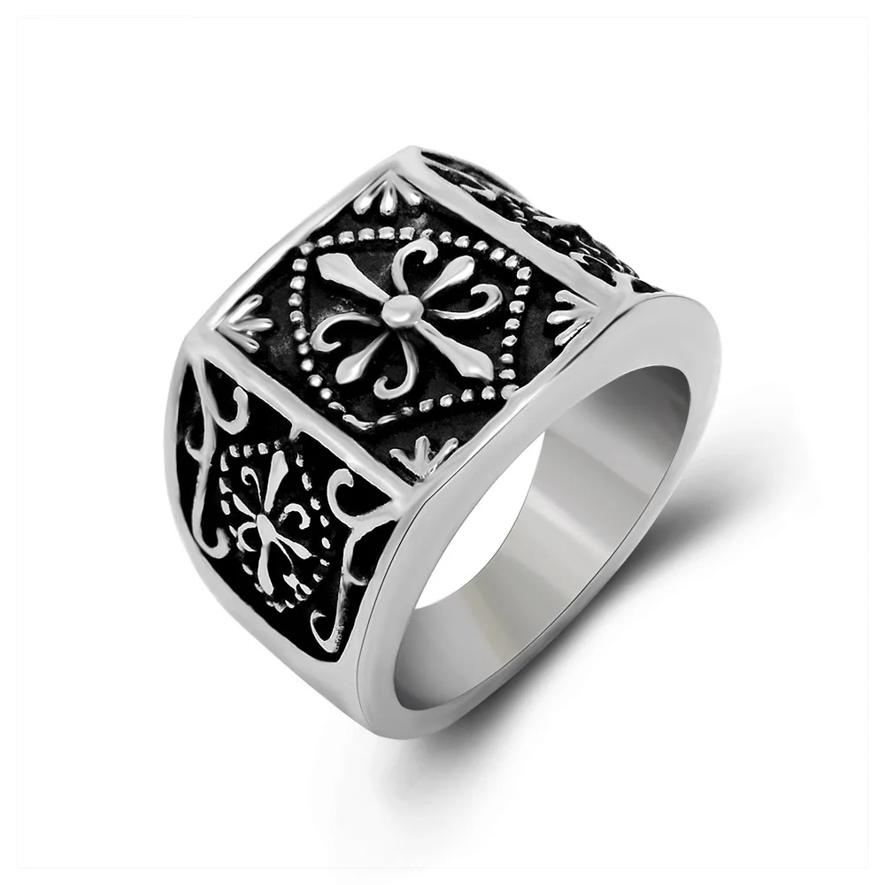 Wholesale Vintage Retro Cross Flower font b Ring b font Stainless Steel Cool Simple font b