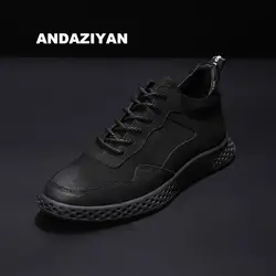 Новая мужская обувь с высоким берцем, Корейская версия трендовой кожаной обуви, Мужская бархатная теплая Повседневная обувь