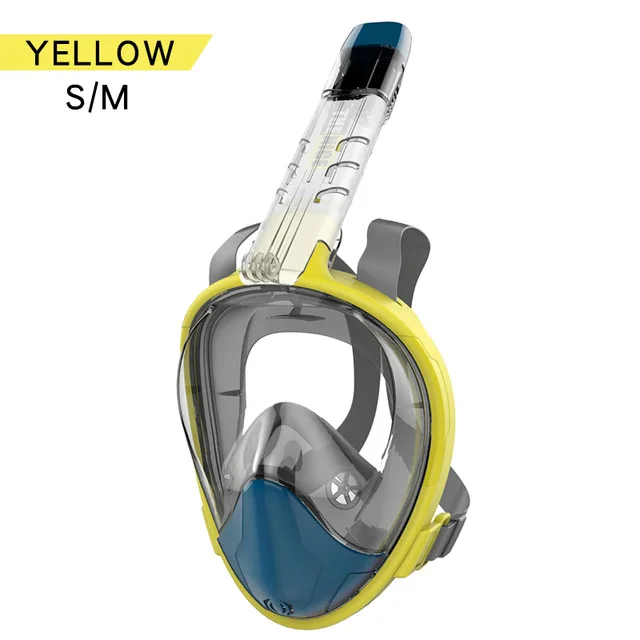 Складывающаяся трубка, маска для подводного плавания с полным лицом, панорамный вид, HD, анти-туман, анти-утечка, маска для подводного плавания, маска для подводного плавания с гопр. Камера удержания - Цвет: S M Yellow