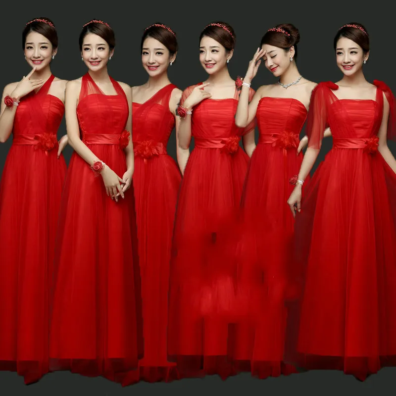 

Sweet Memory Pink Long red Bridesmaid dresses sister graduation party dress Promotional Price SW0050-28