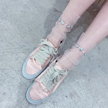

SP&CITY Spring Rhinestone Luxury Transparent Short Socks Net Hollow Out Lace Harajuku Women Socks Hipster Summer Ankle Sock
